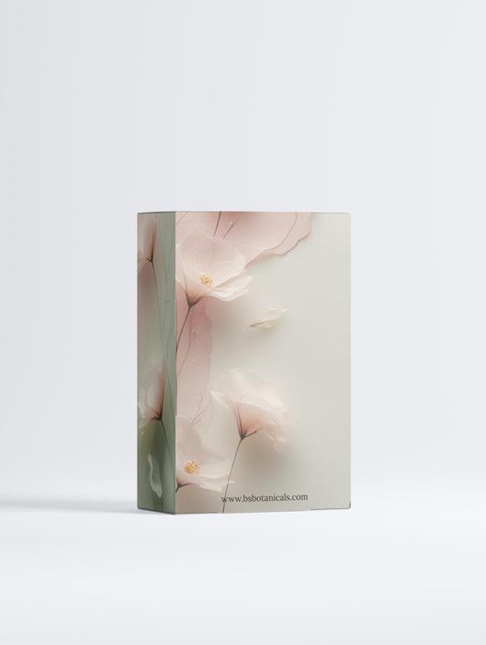 Product packaging with floral design on a white background