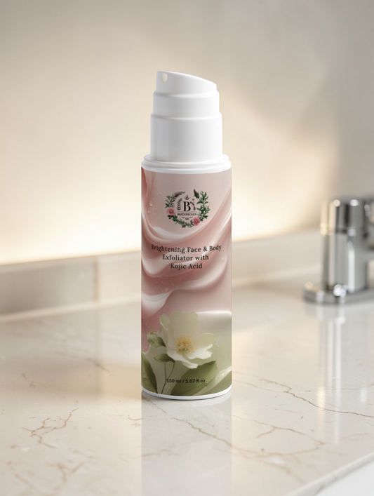 Skincare product bottle on a marble countertop with a neutral background
