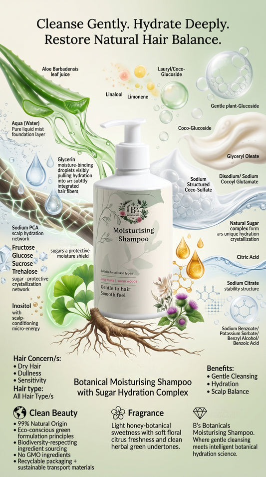 COSMOS natural moisturising shampoo that gently cleanses while leaving hair smooth, glossy, and deeply nourished.