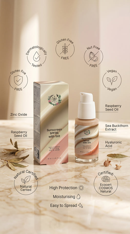 Tinted Mineral Sunscreen SPF30 lightweight natural tinted face sunscreen with no white cast and mineral UV protection for daily use