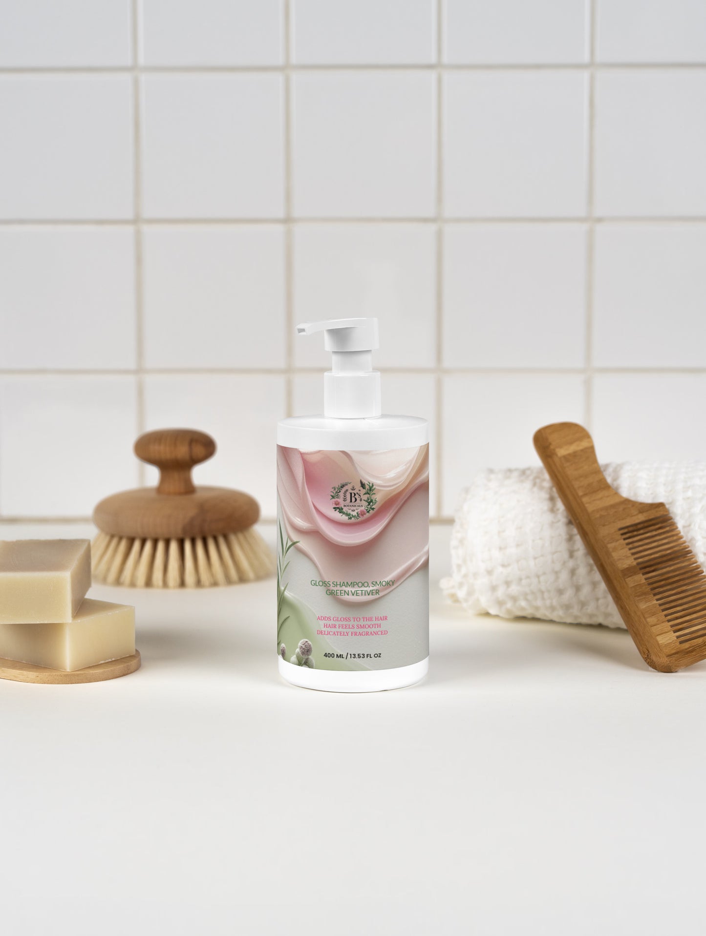 Natural shampoo for dull and frizzy hair showing smooth, soft and glossy hair results after use of botanical haircare formula