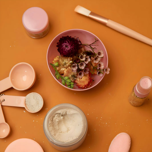 Botanical products and make up flat lay