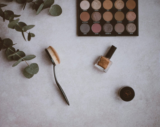 Cosmetic products and make up flat lay
