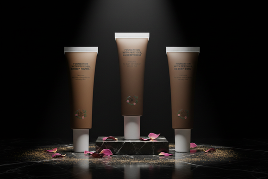 B's Botanicals Foundation with Peptides deep shades – 40 Deep Neutral, 45 Deep Warm and 50 Deep Cool – COSMOS NATURAL certified mineral foundation for deep skin tones