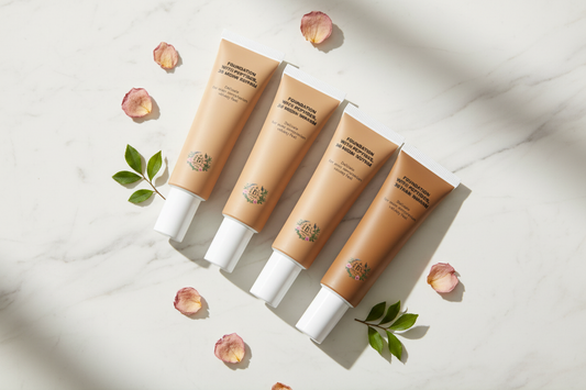 Foundation with Peptides shades 20 Medium Neutral, 25 Medium Warm, 30 Tan Neutral and 35 Tan Warm – B's Botanicals