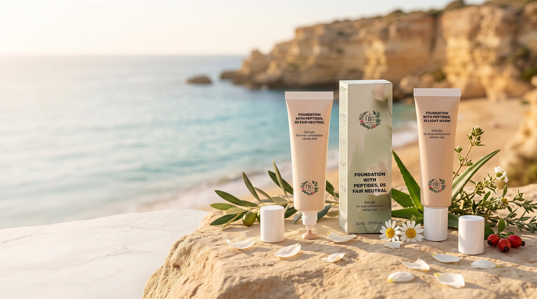Mediterranean-inspired natural makeup and botanical beauty products by B's Botanicals. 