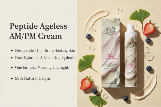  B's Botanicals Peptide Ageless AM/PM Cream with Hyaluronic Acid — peptide moisturizer for fine lines, hydration and firmer-looking skin