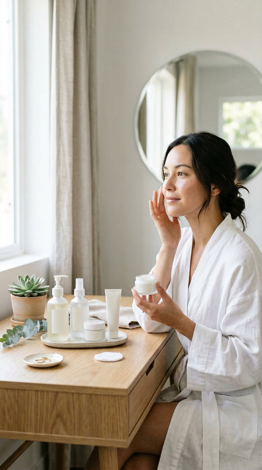A woman using cream on her face