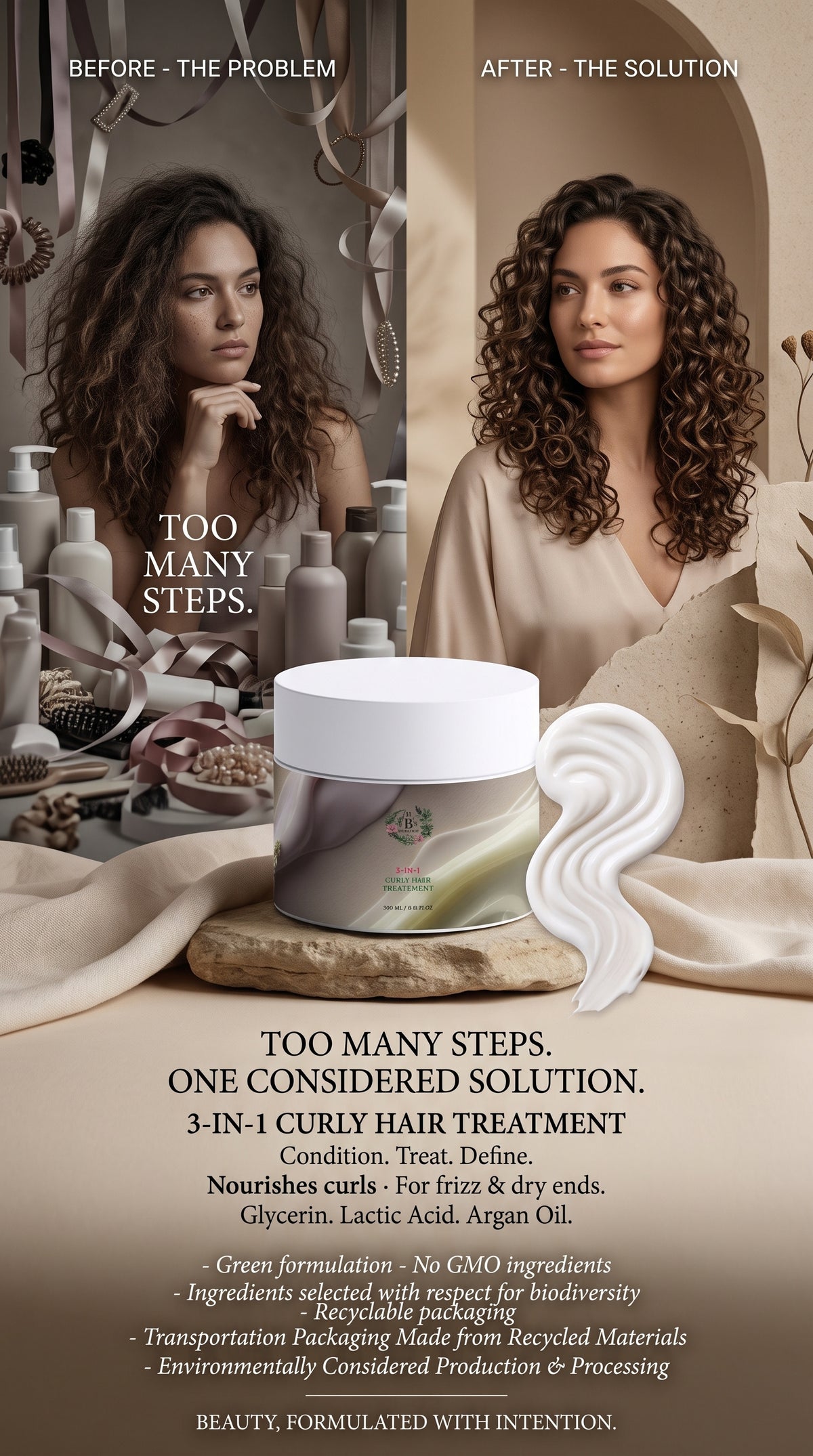B’s Botanicals 3-in-1 Curly Hair Treatment creamy texture with argan oil