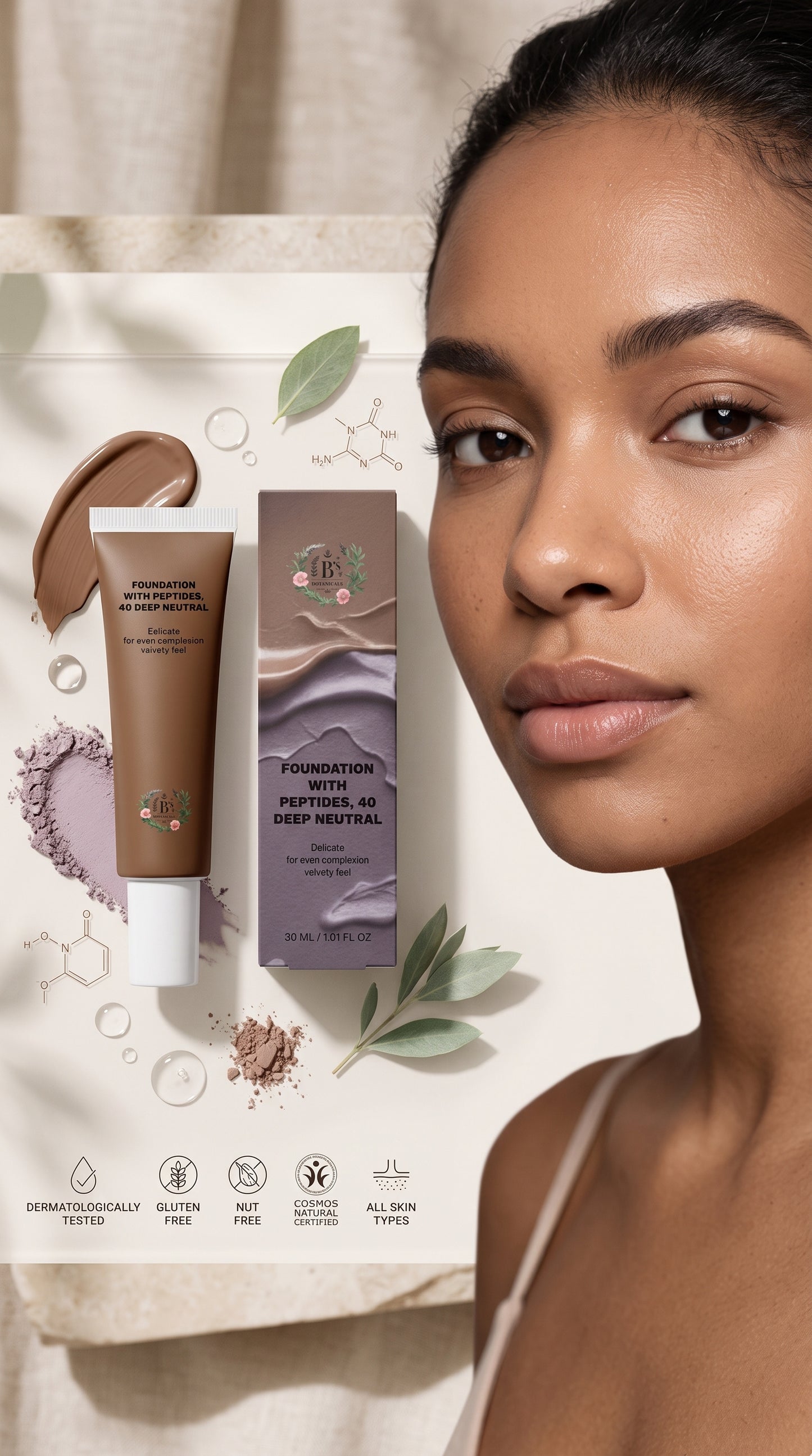 40 Deep Neutral foundation for deep skin tones with balanced neutral undertones and buildable coverage