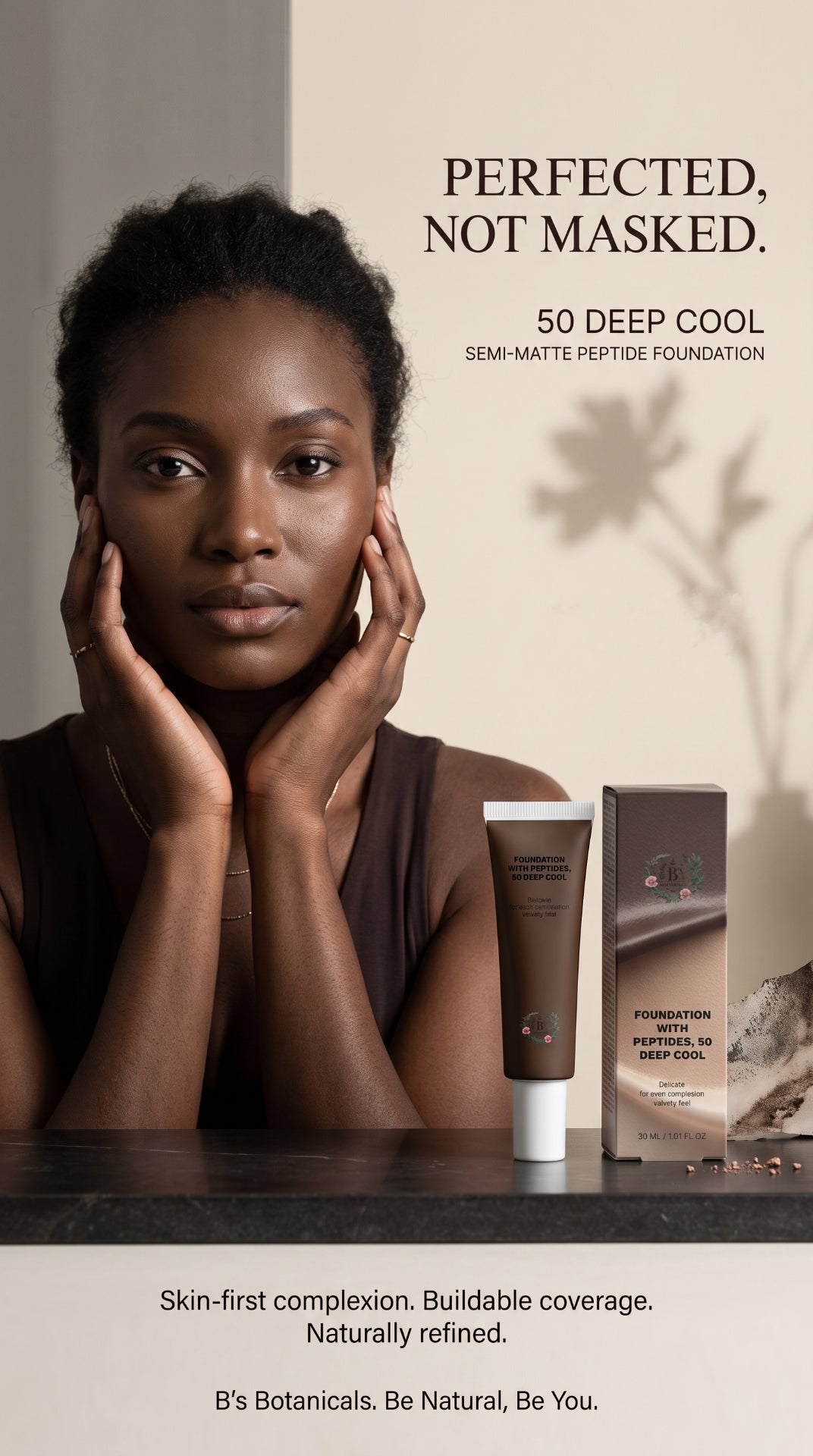 50 Deep Cool semi-matte foundation with buildable coverage for deep cool skin
