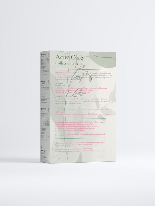 Acne Care Collection Box with botanical design on a white background