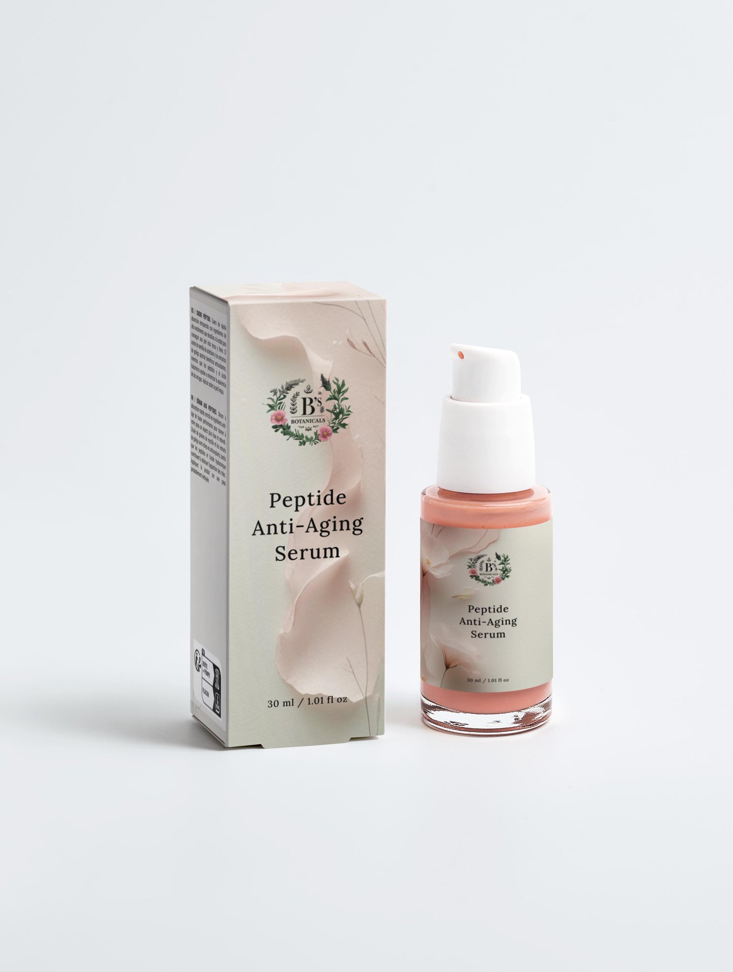 Peptide anti-aging serum with packaging on a white background