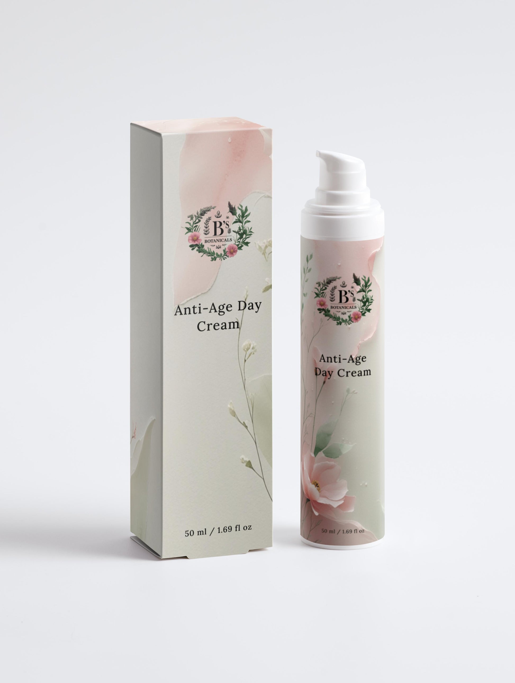 Anti-age day cream with packaging on a white background