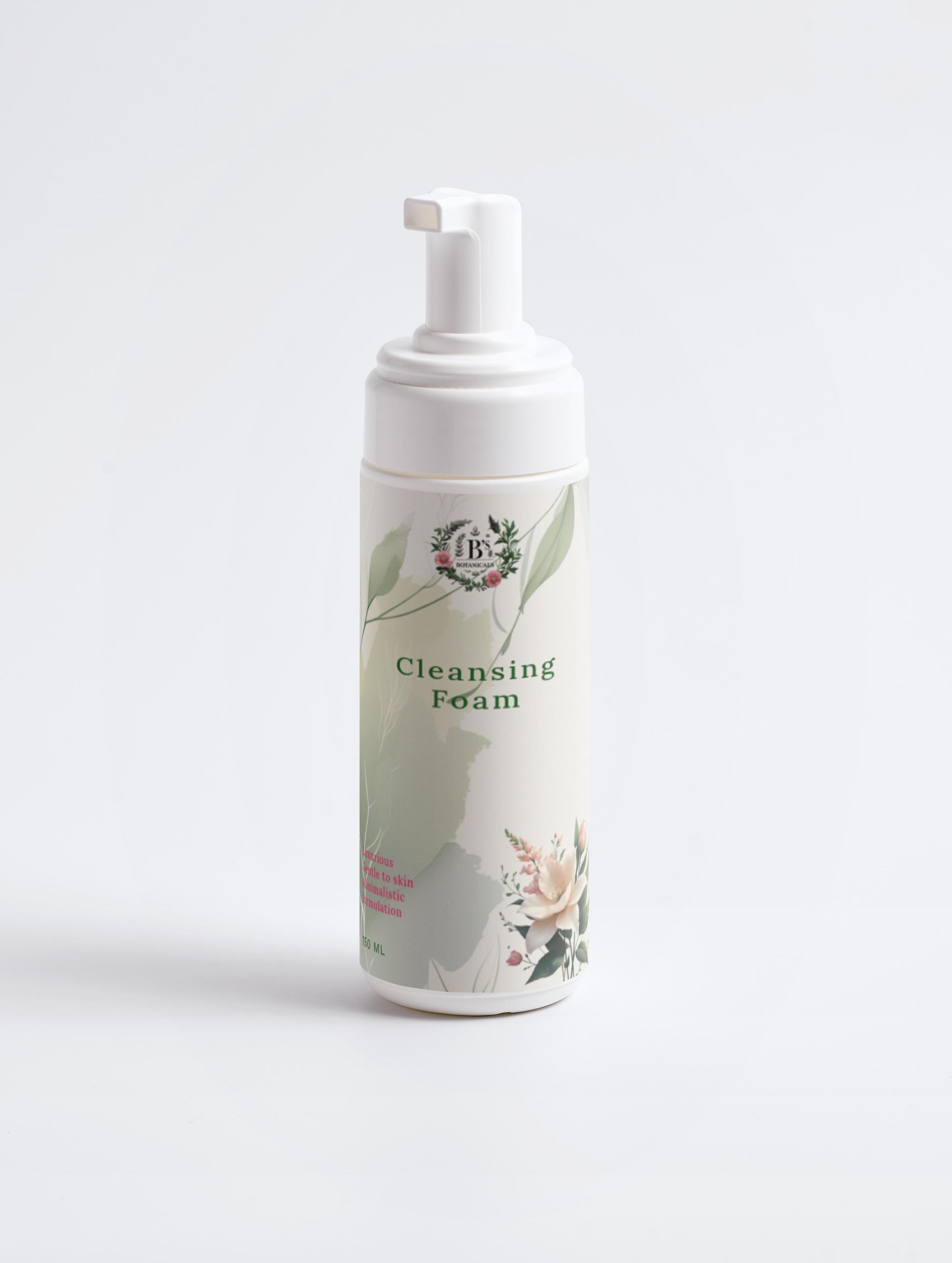 Foam bottle labeled 'Cleansing Foam' on a light gray background