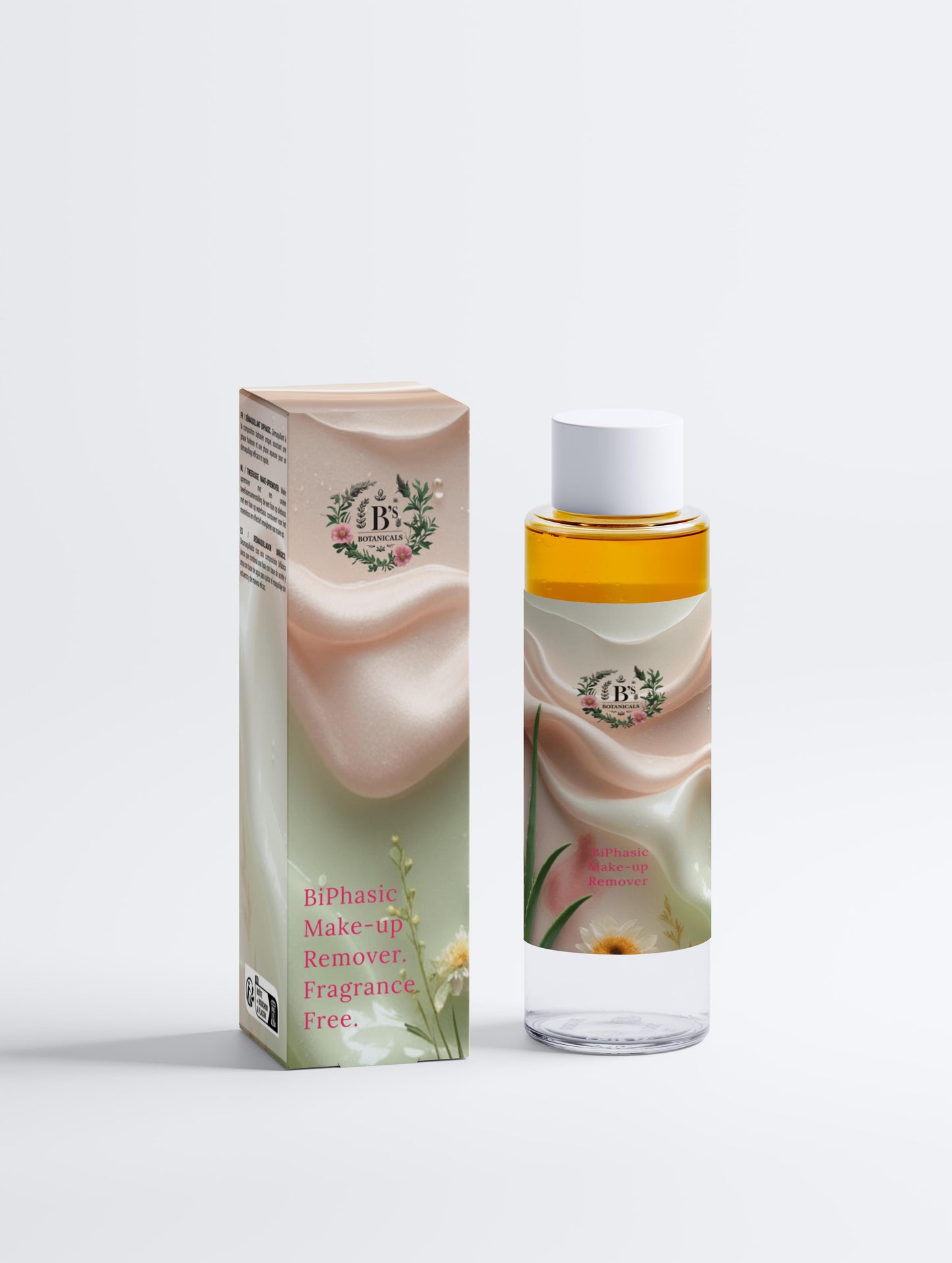 Bottle and box of EJIA Bi-Phase Make-up Remover on a white background
