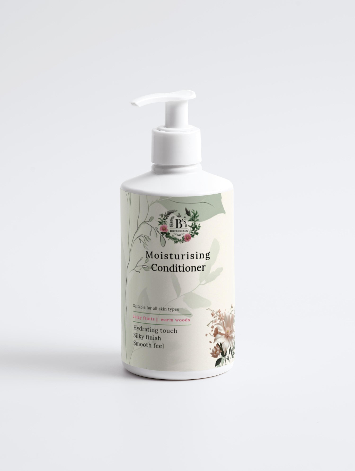 Moisturizing conditioner bottle with pump on a white background
