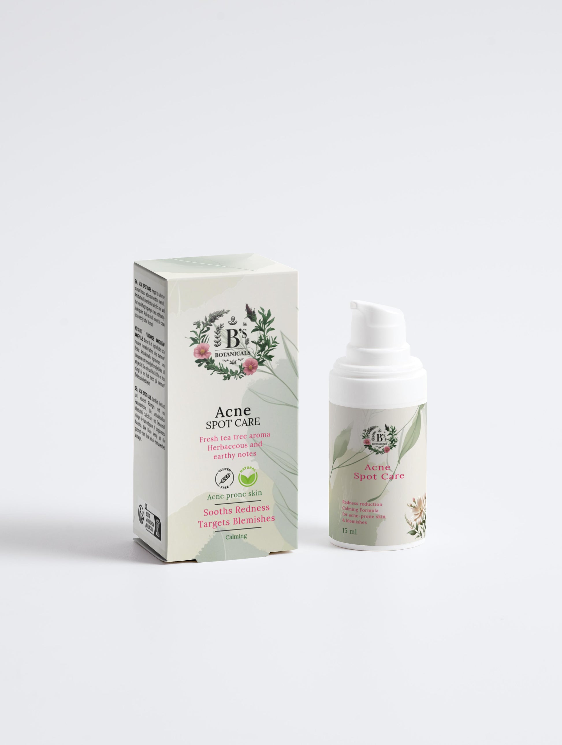 Acne spot care product with packaging on a white background