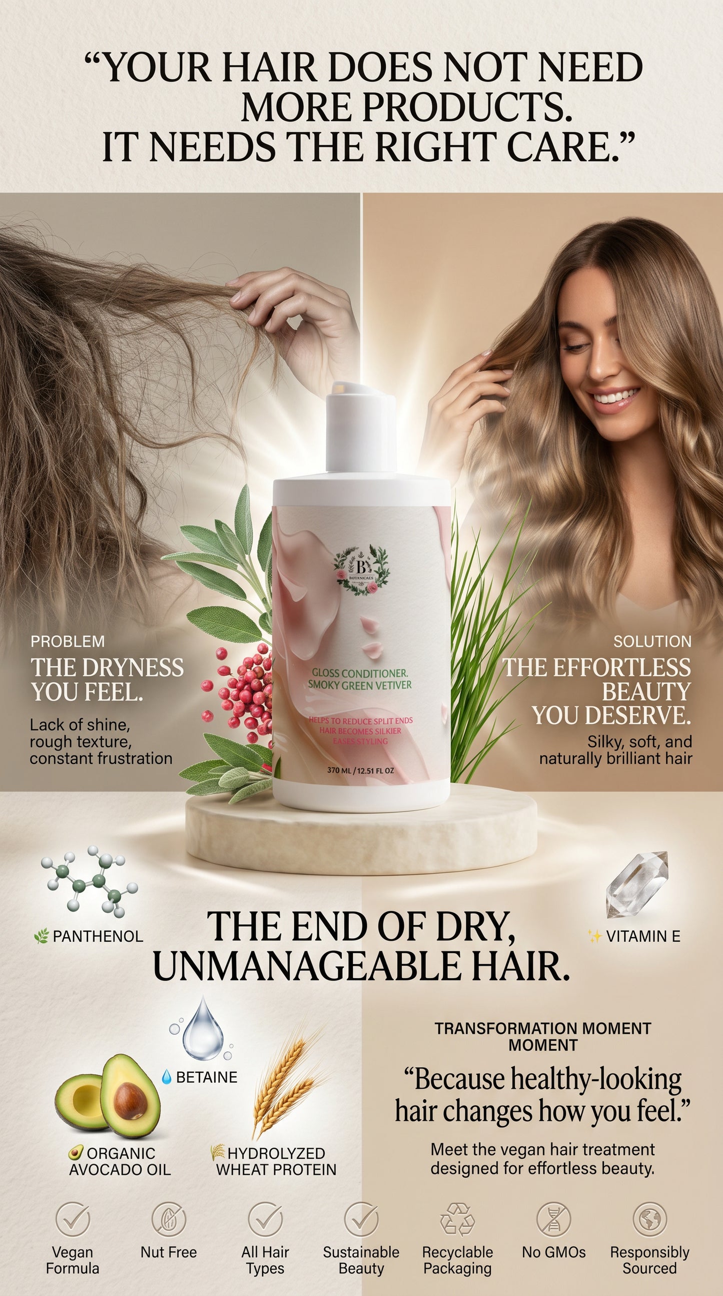 Best vegan hair treatment to help reduce split ends, improve shine and leave hair feeling silky.