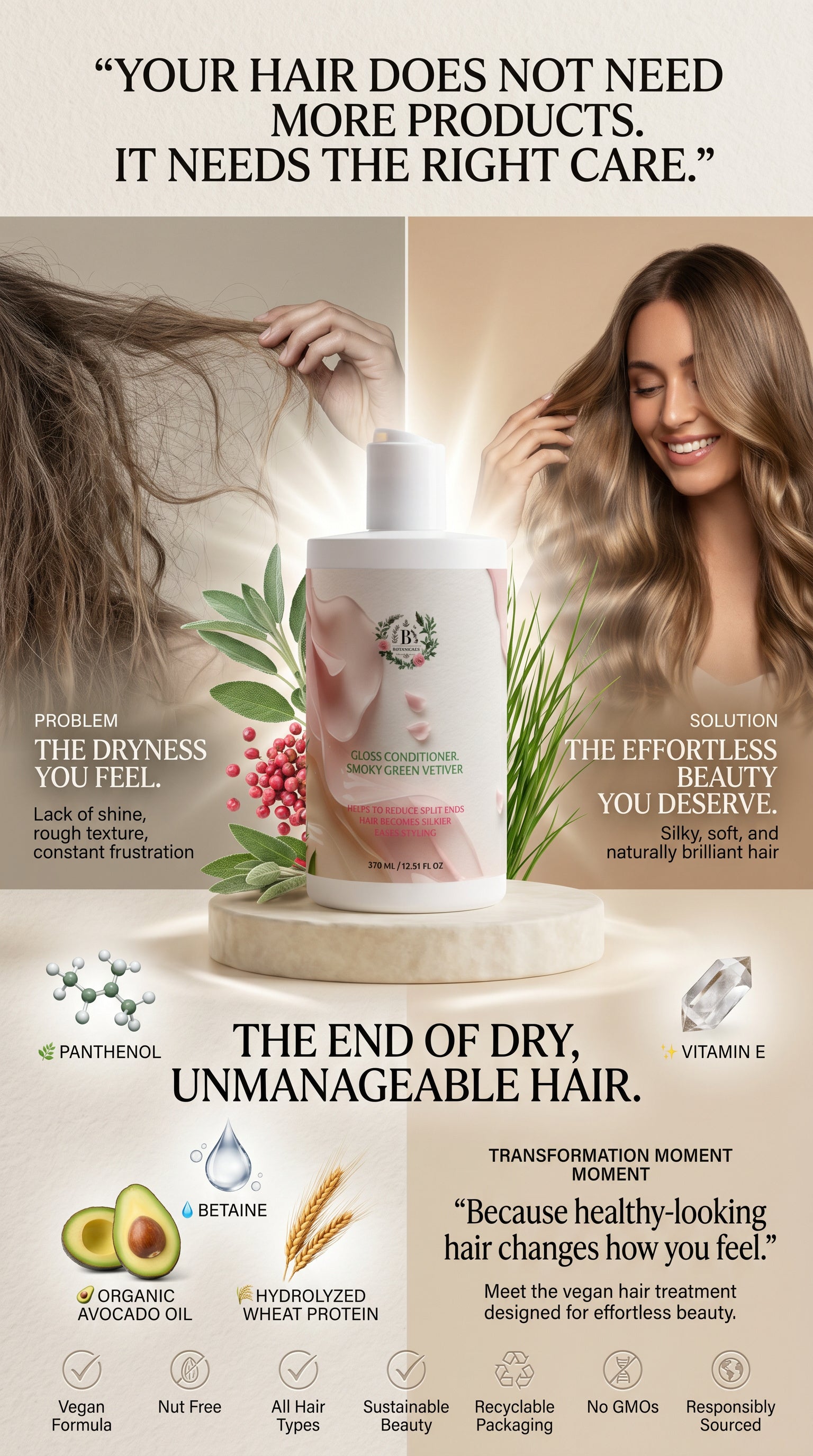 Best vegan hair treatment to help reduce split ends, improve shine and leave hair feeling silky.