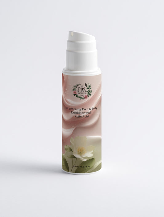 Brightening face and body exfoliator with Kojic Acid for dark spots, uneven skin tone, and smoother radiant skin
