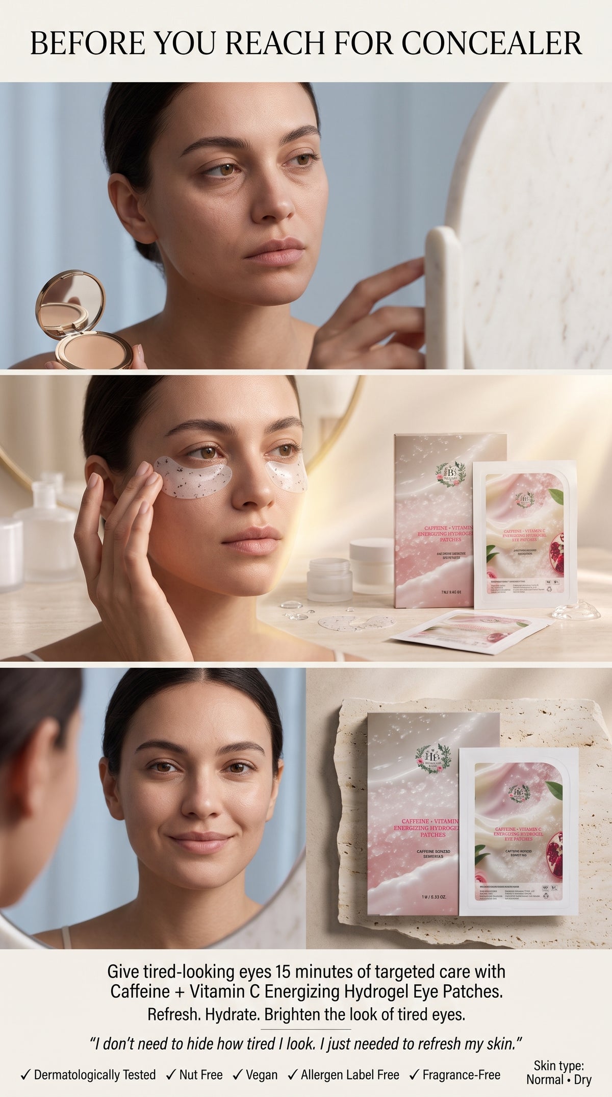 15-minute Caffeine and Vitamin C hydrogel eye patch treatment for refreshed-looking eyes