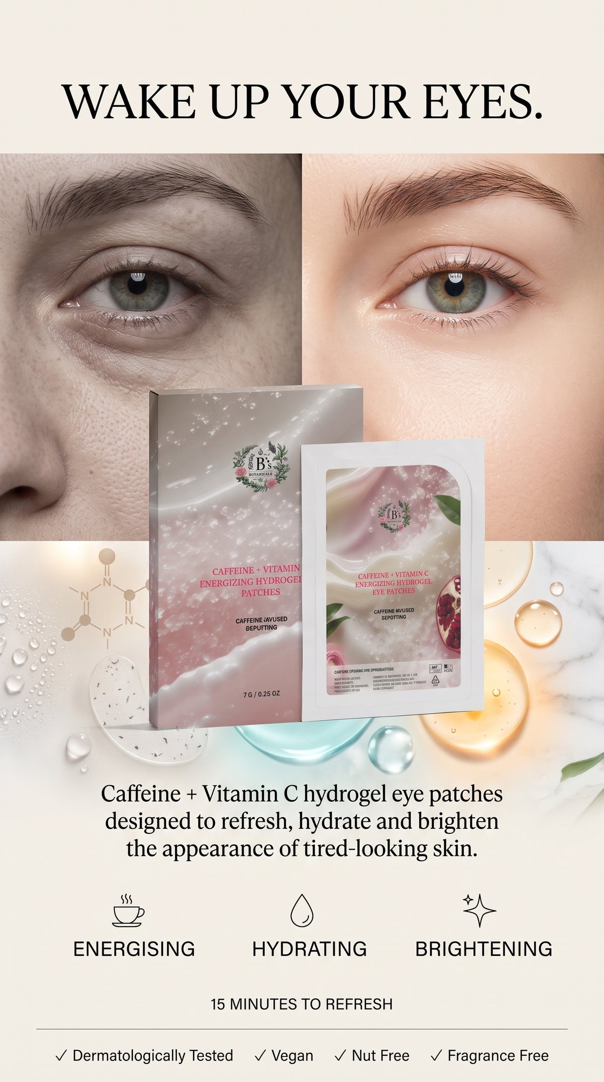 Caffeine and Vitamin C hydrogel eye patches for tired-looking under-eye skin