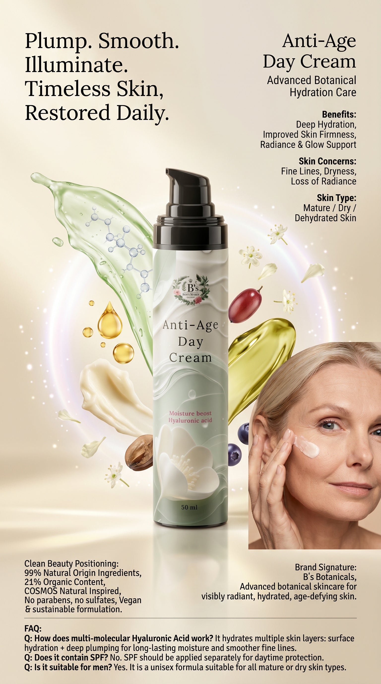 COSMOS natural anti-age day cream that nourishes skin and promotes a radiant, youthful-looking complexion.