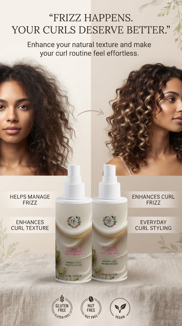 Curly hair texture mist for enhancing curl definition and creating a beautifully styled natural look