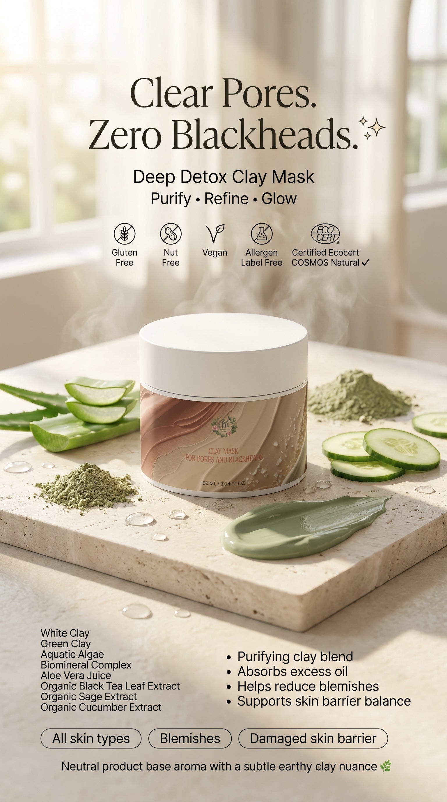 Deep cleansing face mask removing dirt oil and buildup from congested pores