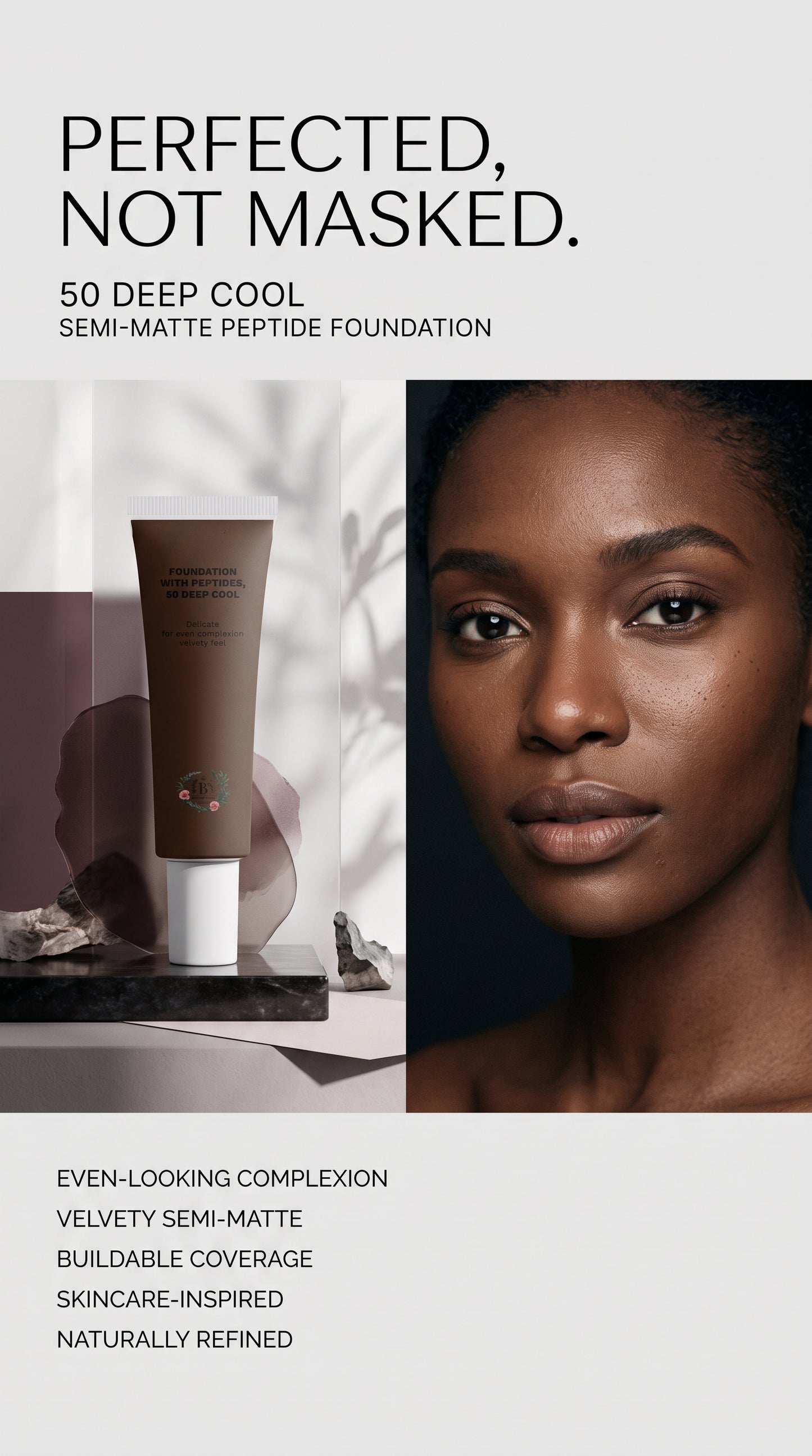 Deep cool foundation with buildable coverage and a natural semi-matte finish
