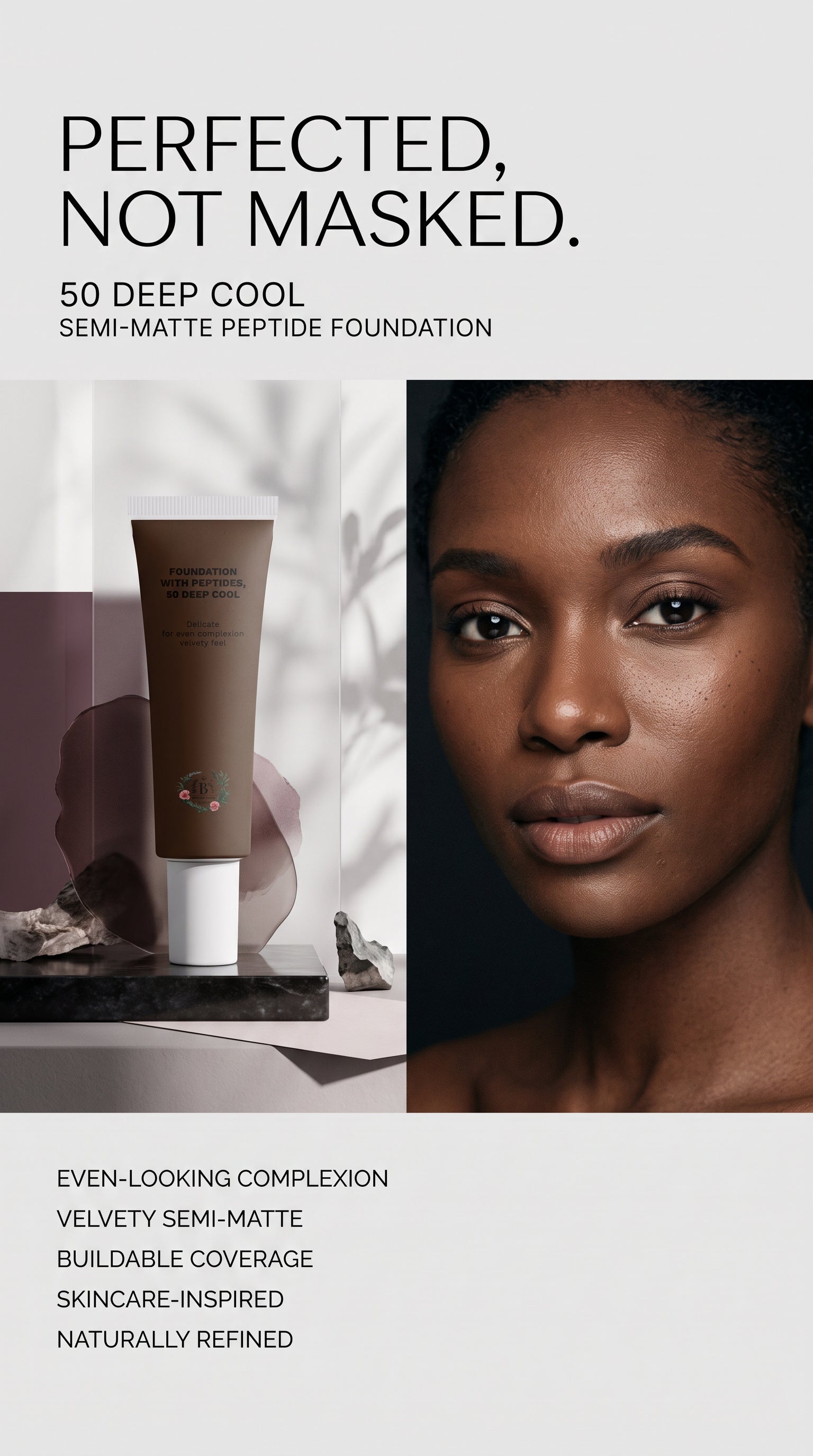 Deep cool foundation with buildable coverage and a natural semi-matte finish