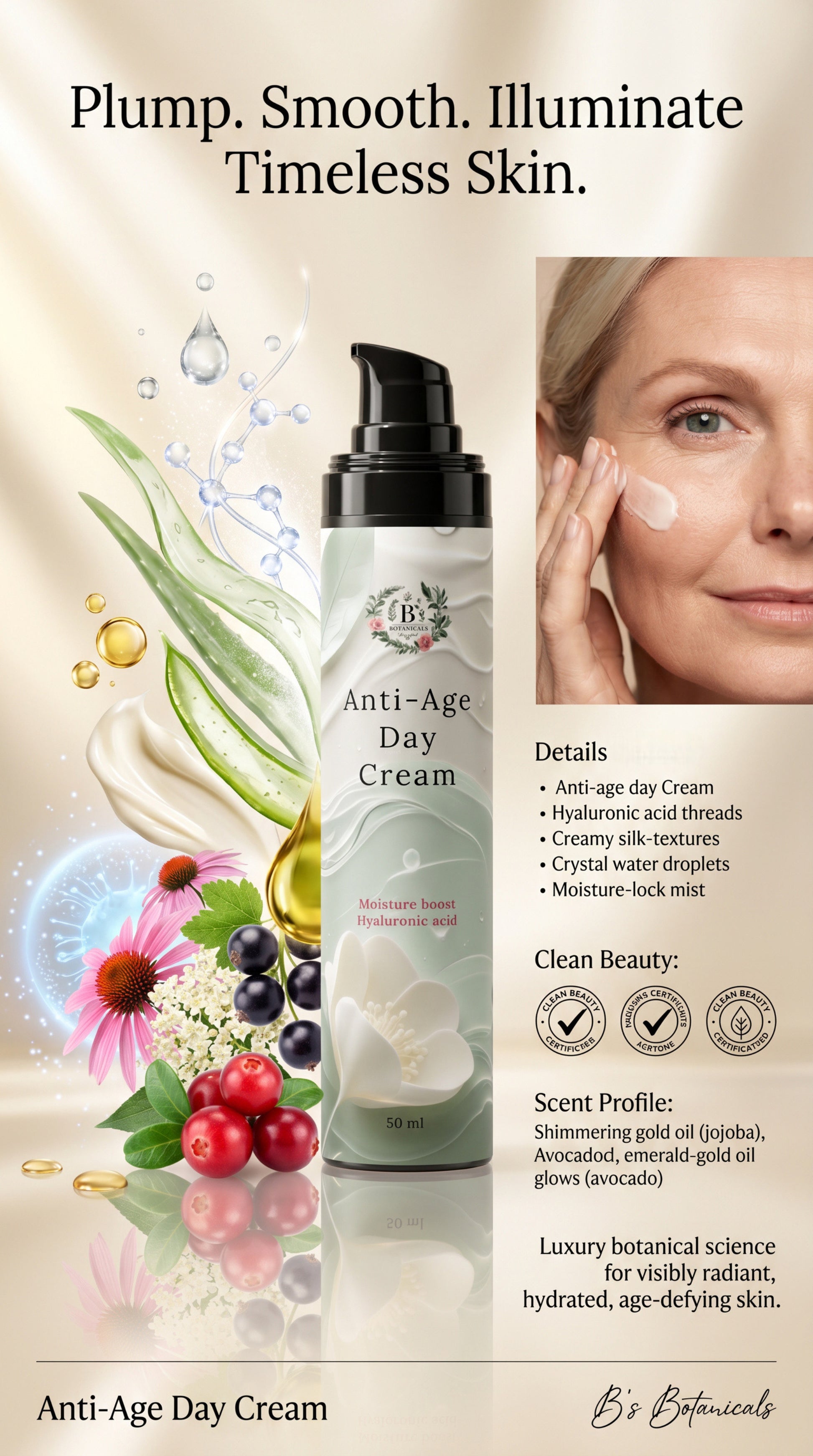 Lightweight anti-age day moisturiser that hydrates skin and creates a smooth base under makeup.