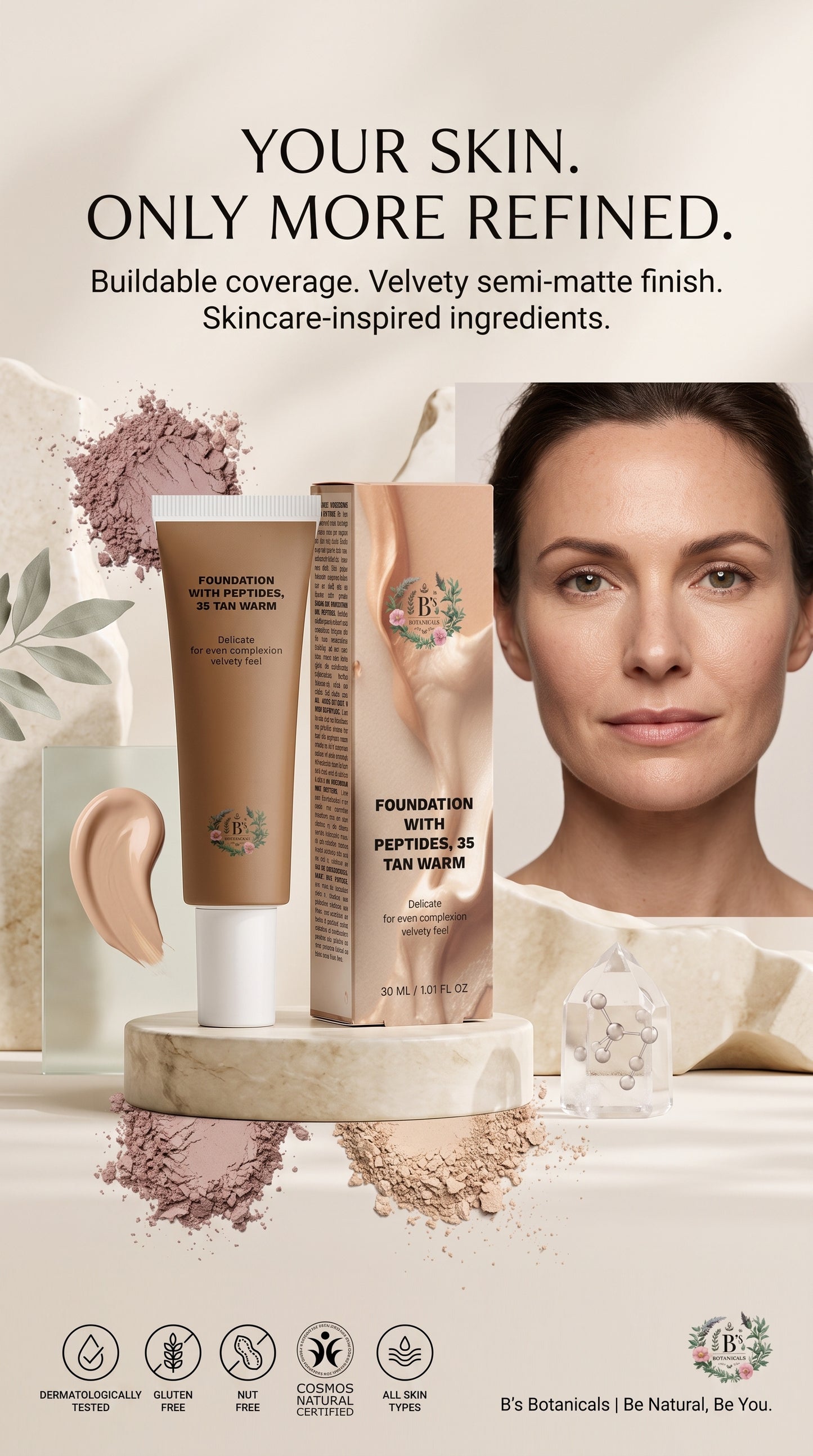 Hydrating peptide foundation with hyaluronic acid for a smooth, comfortable and refined complexion
