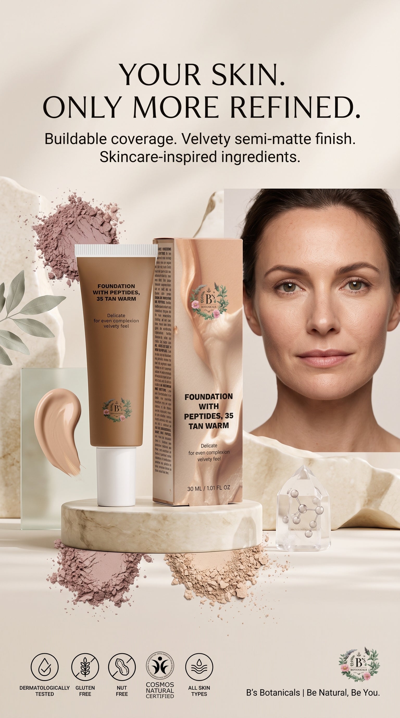 Hydrating peptide foundation with hyaluronic acid for a smooth, comfortable and refined complexion