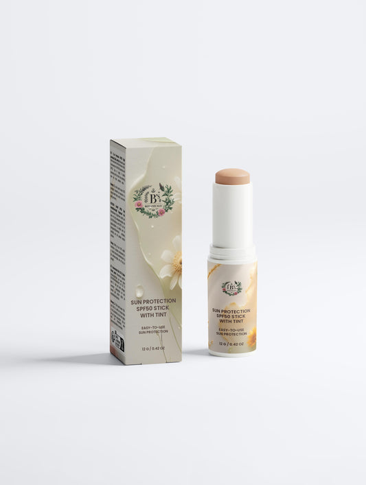 Skincare stick with packaging on a white background