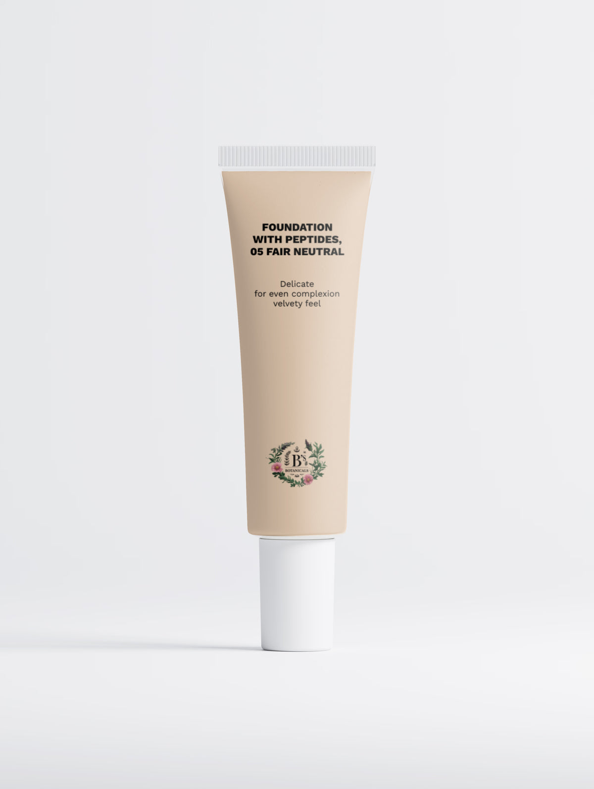 Luxury natural botanical foundation makeup tube by B's Botanicals with lightweight coverage and skin-loving ingredients.