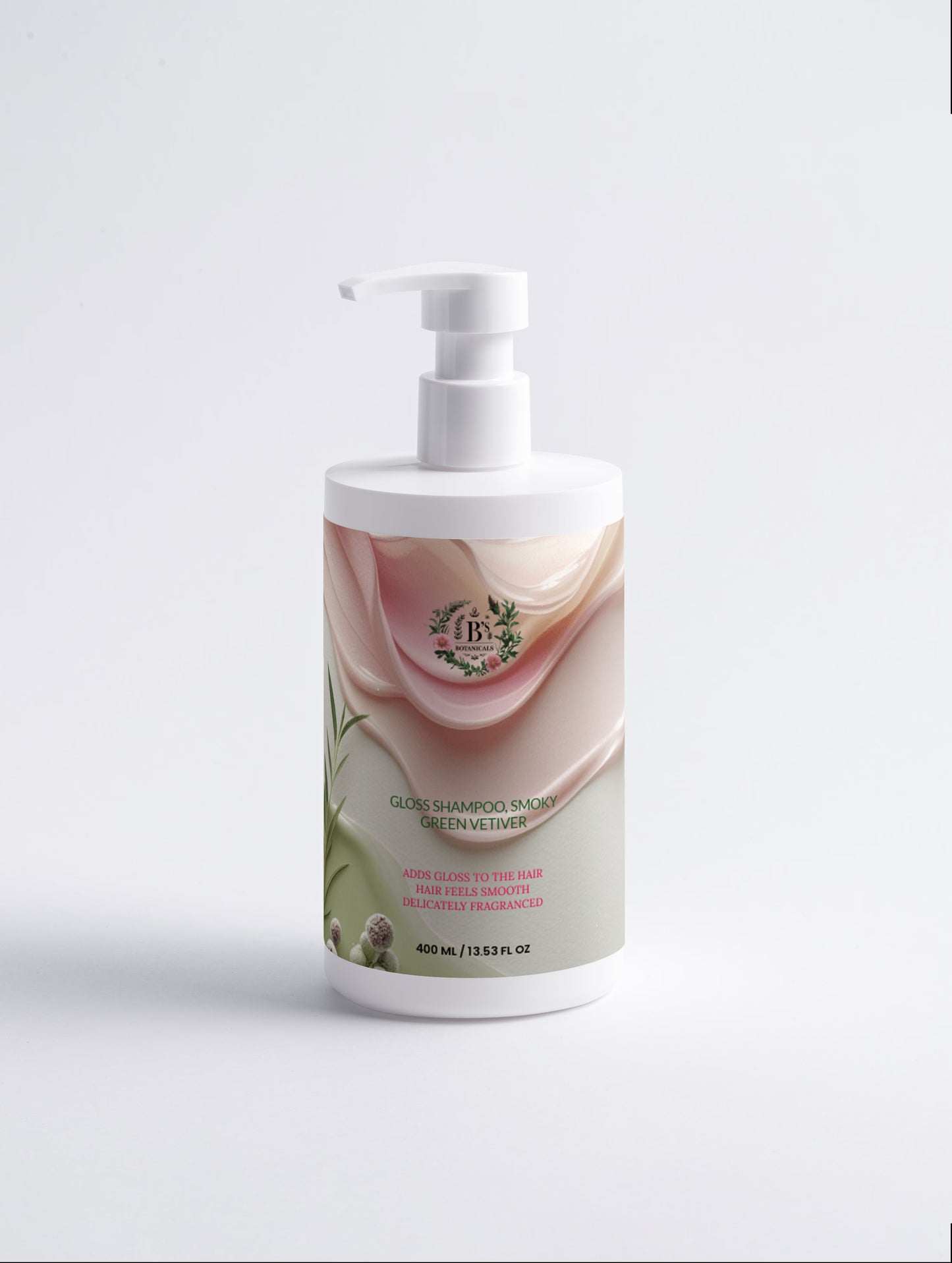 Close-up of Gloss Shampoo lather with creamy texture highlighting gentle botanical cleansing ingredients for soft and frizz-free hair