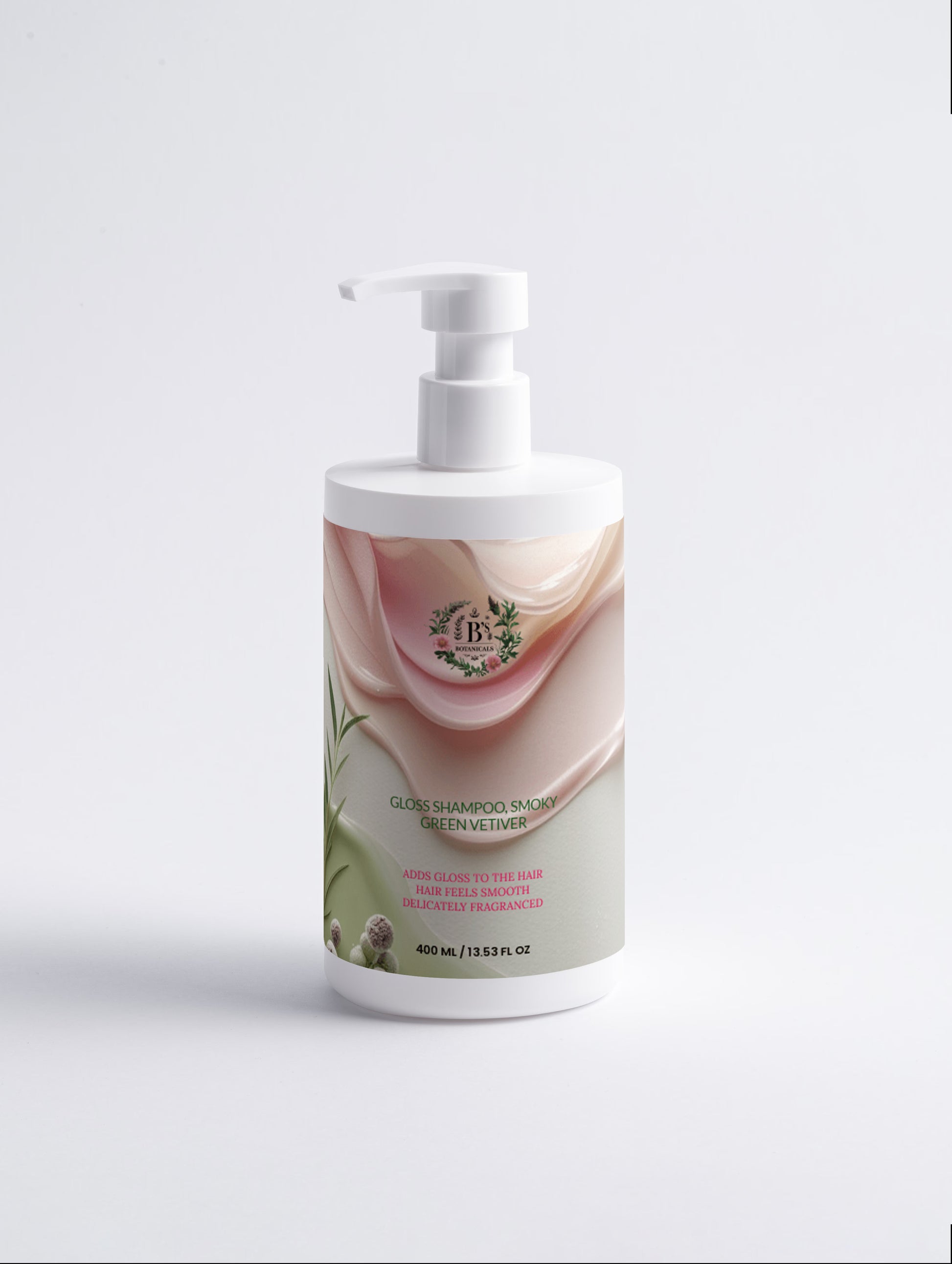 Close-up of Gloss Shampoo lather with creamy texture highlighting gentle botanical cleansing ingredients for soft and frizz-free hair