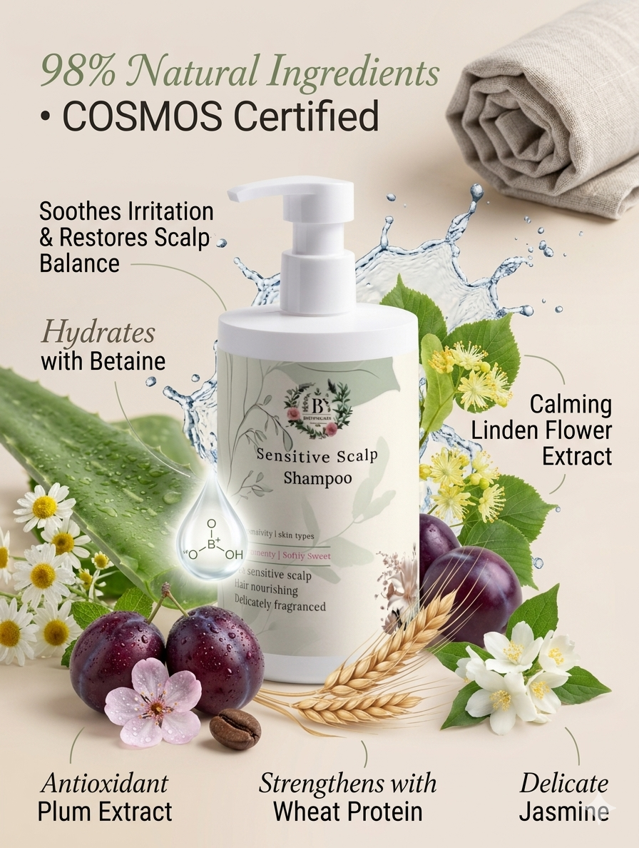 Dermatologically tested shampoo for sensitive scalp care, designed to gently cleanse hair while maintaining scalp comfort and reducing signs of irritation