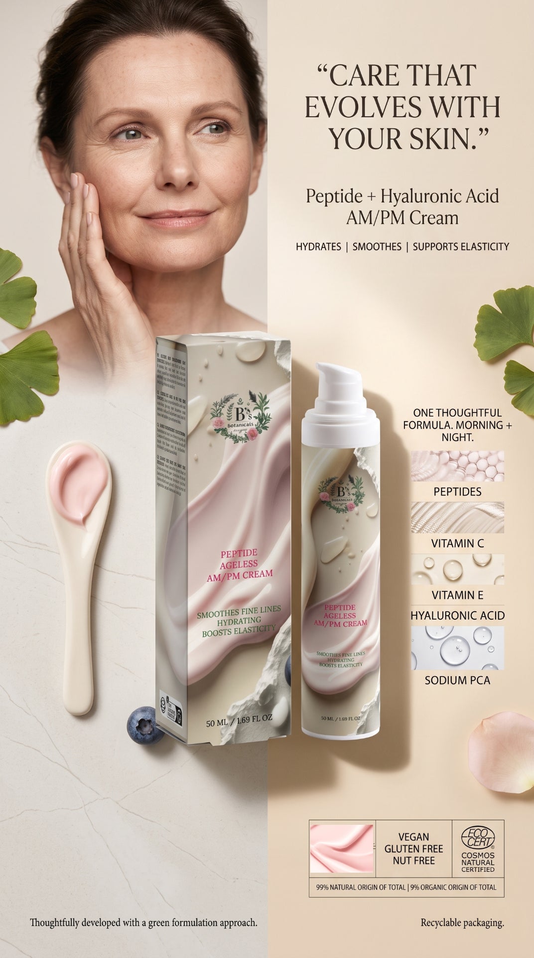 Peptide Ageless AM/PM Cream hydrating anti-aging moisturizer for mature skin with peptides and hyaluronic acid