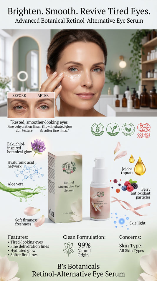 Botanical retinol alternative eye serum with hydrating under-eye care for fine lines, puffiness and brighter youthful-looking eyes