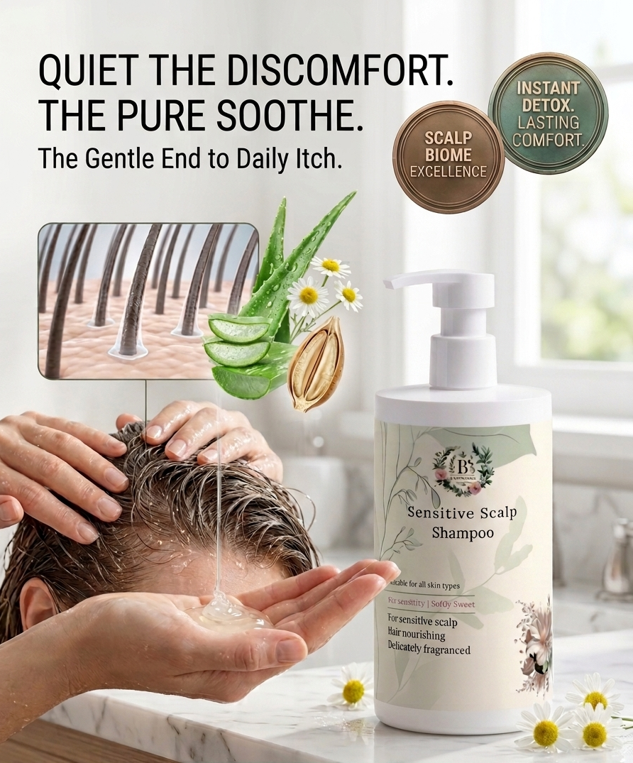 Sensitive scalp shampoo formulated for gentle cleansing, helping reduce discomfort, dryness, and irritation while supporting a balanced and healthy-looking scalp