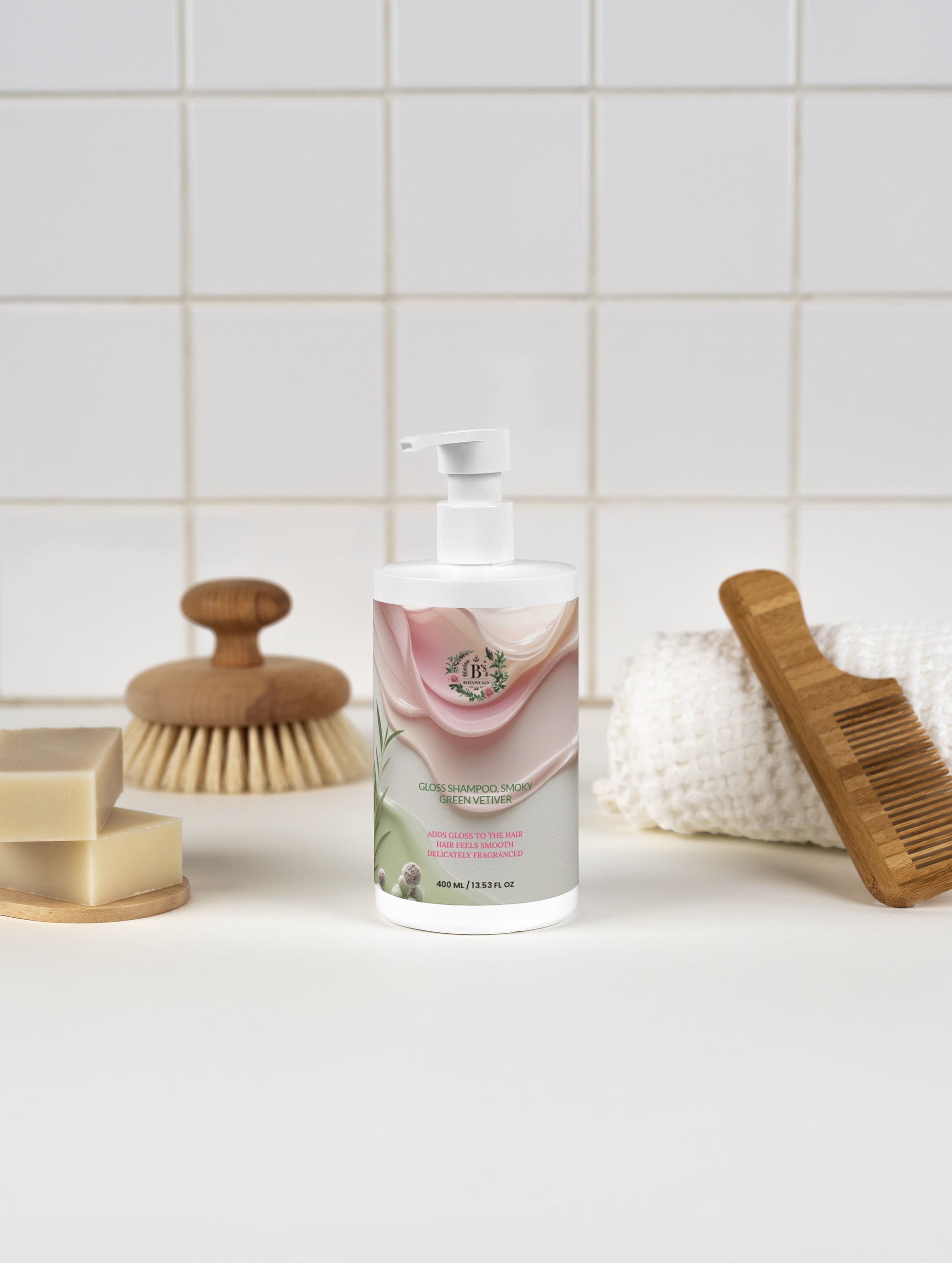 Natural shampoo for dull and frizzy hair showing smooth, soft and glossy hair results after use of botanical haircare formula