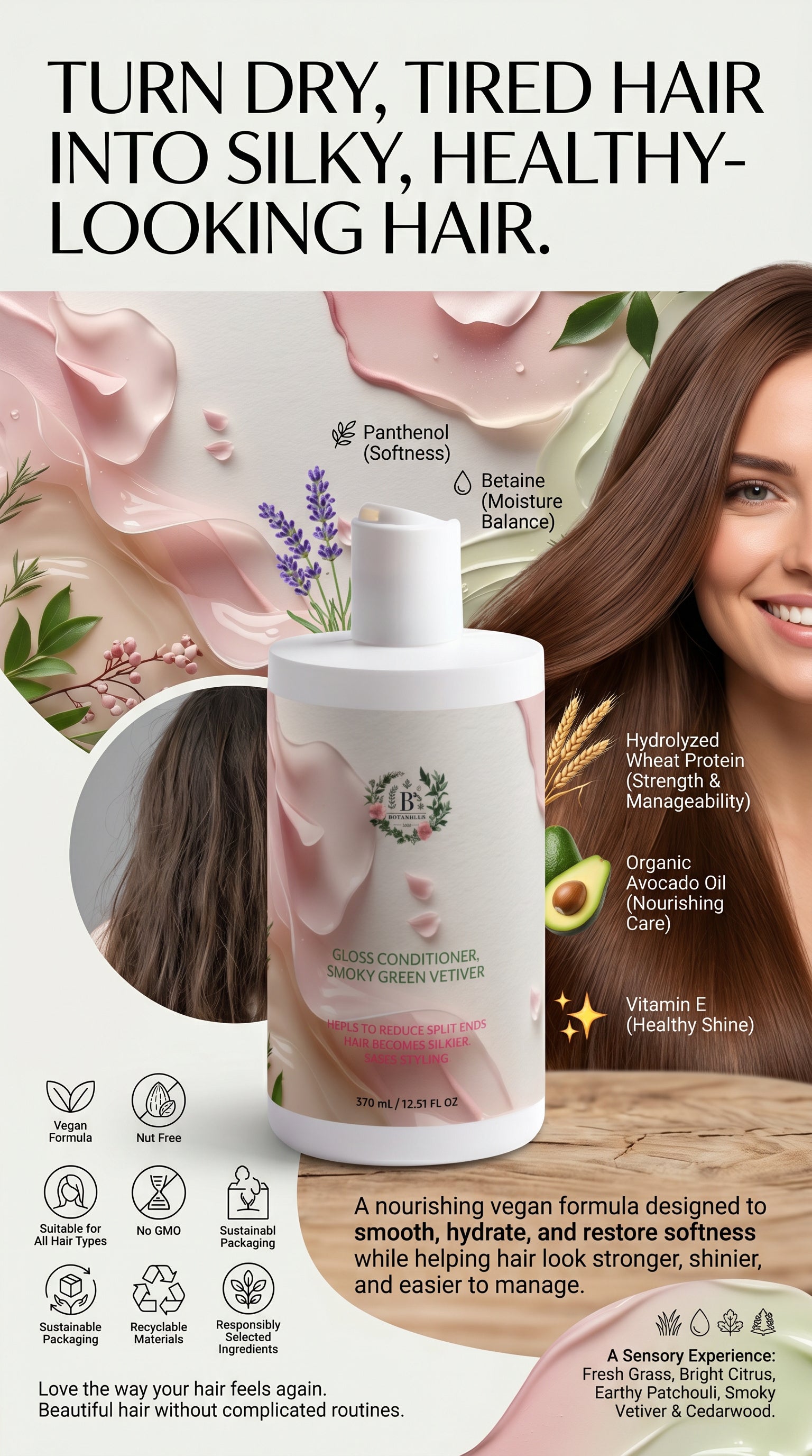 Vegan split end repair hair care formulated to strengthen hair and reduce breakage.