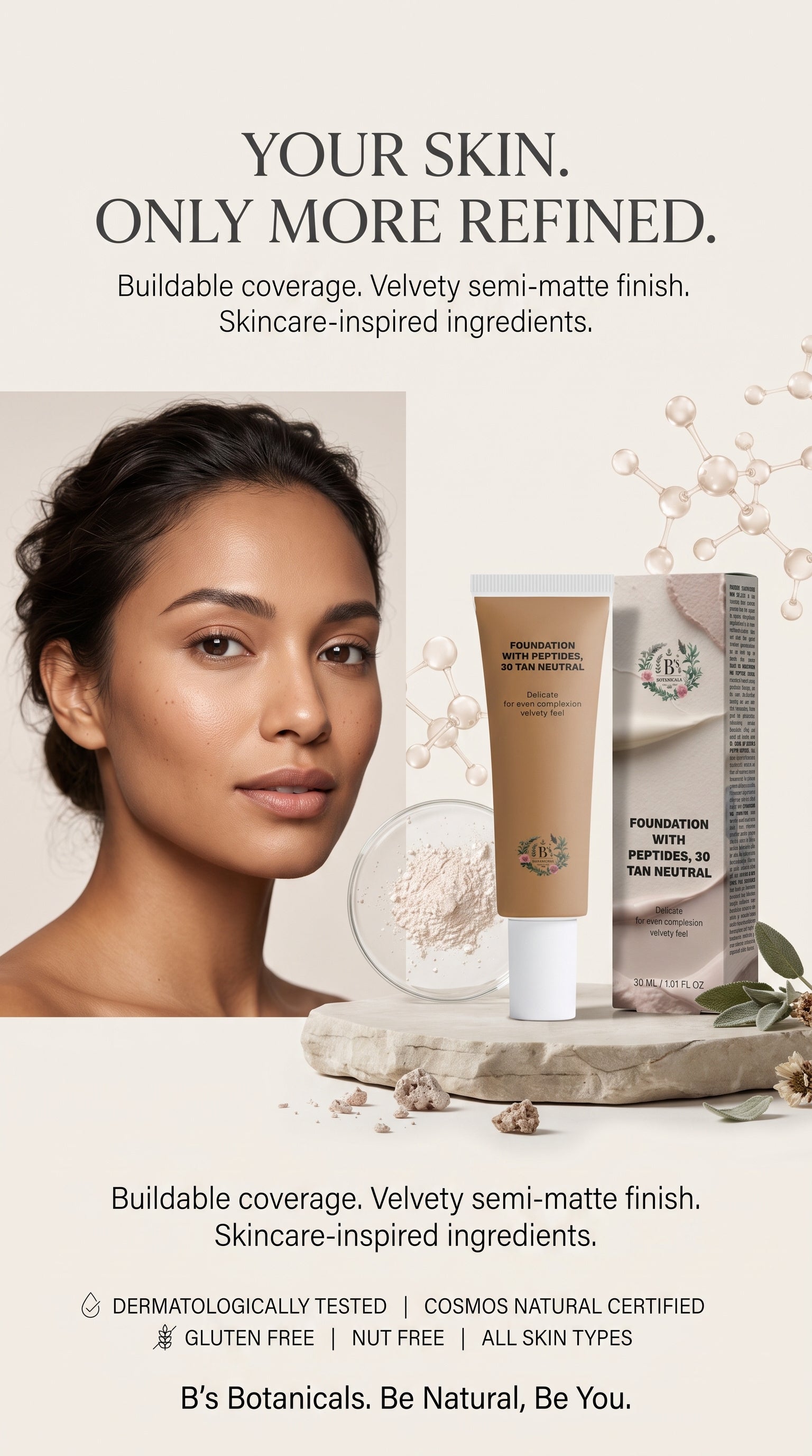 Tan neutral foundation shade for a balanced 30 neutral undertone and natural-looking complexion