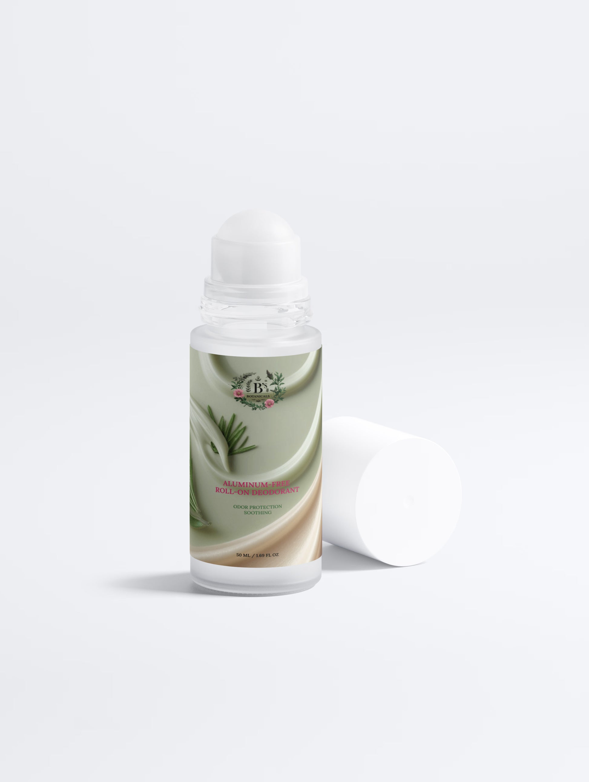 Natural vegan roll-on deodorant with a botanical green formula for everyday use.