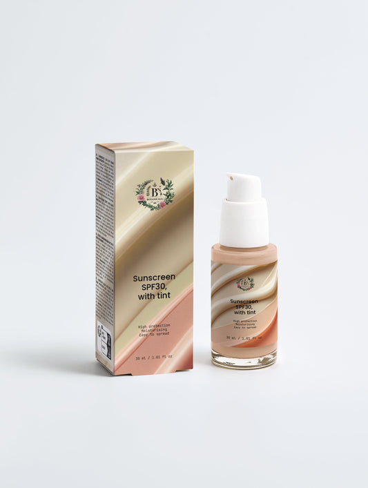 SPF30 tinted mineral sunscreen for face with hydrating Hyaluronic Acid and natural radiant glow finish for all skin types